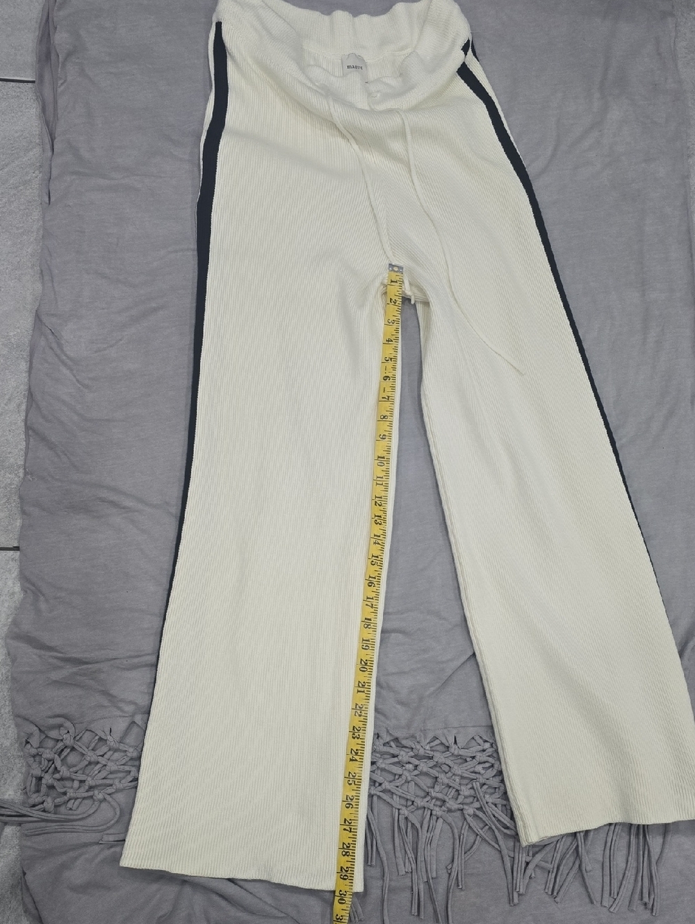 Maeve Cream Ribbed Joggers with Black Side Stripes
